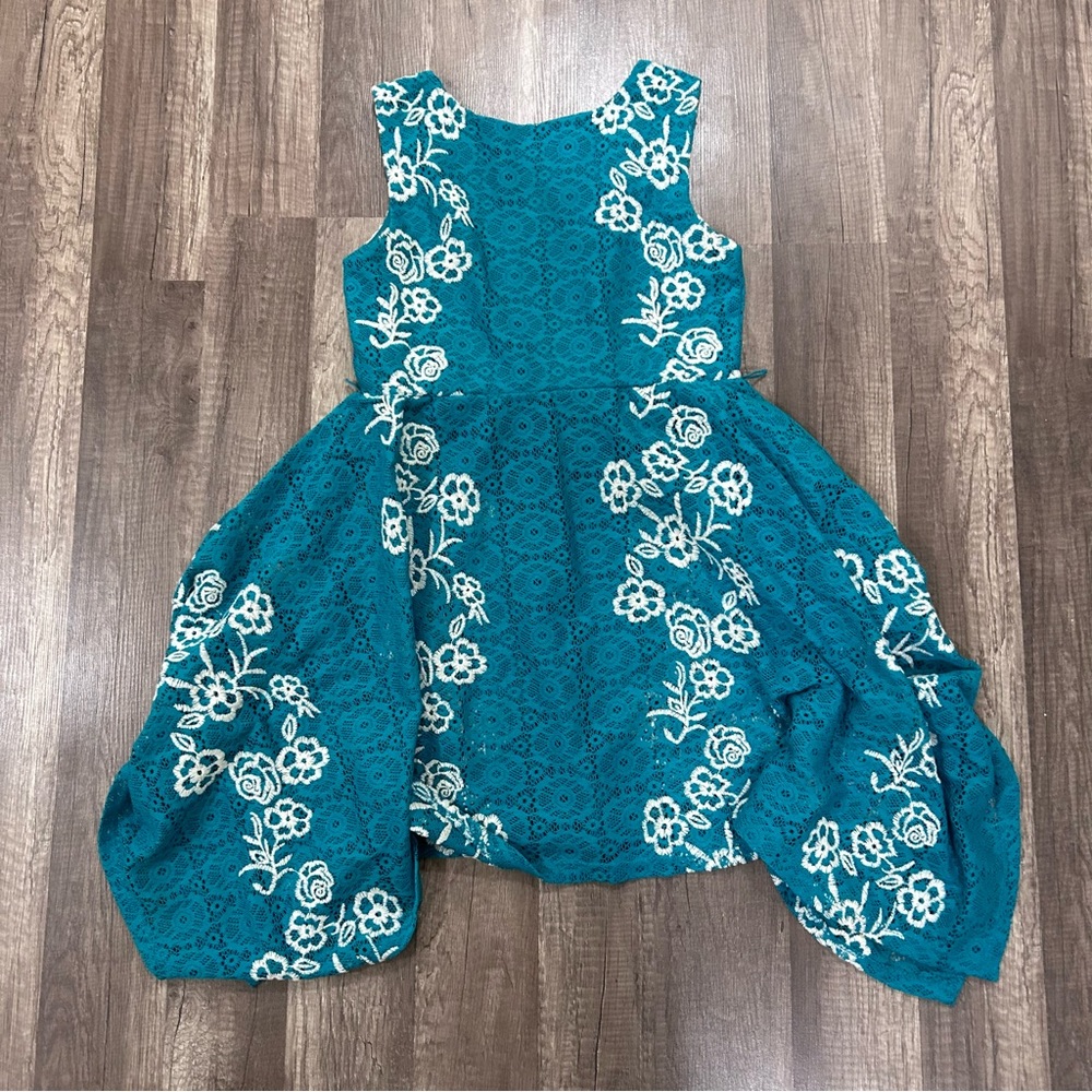 Kids tourqoise Flower Embroid Dress